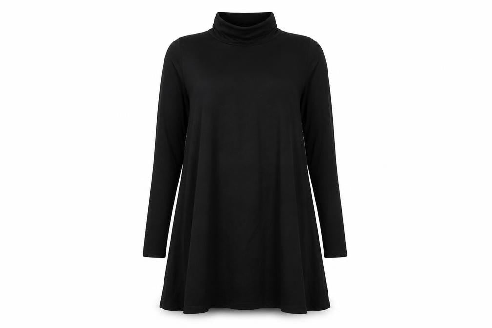Front view of Very women’s black viscose a-line, size UK 8, roll neck pullover