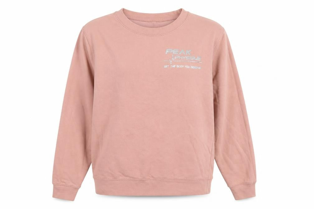 Front view of Awdis women’s pink cotton pullover sweatshirt, size S, pullover - peak physique