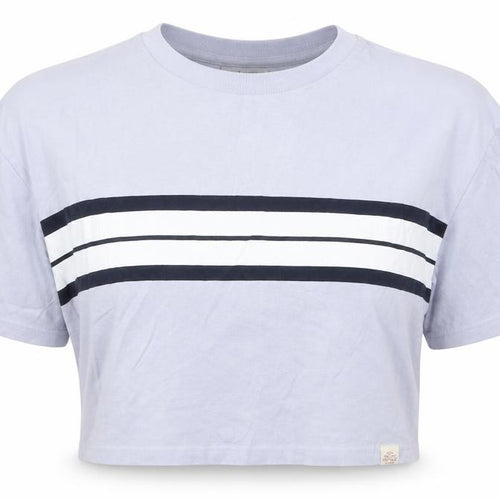 Pull&Bear Womens Blue Striped Cotton Cropped T-Shirt Size XS Crew Neck