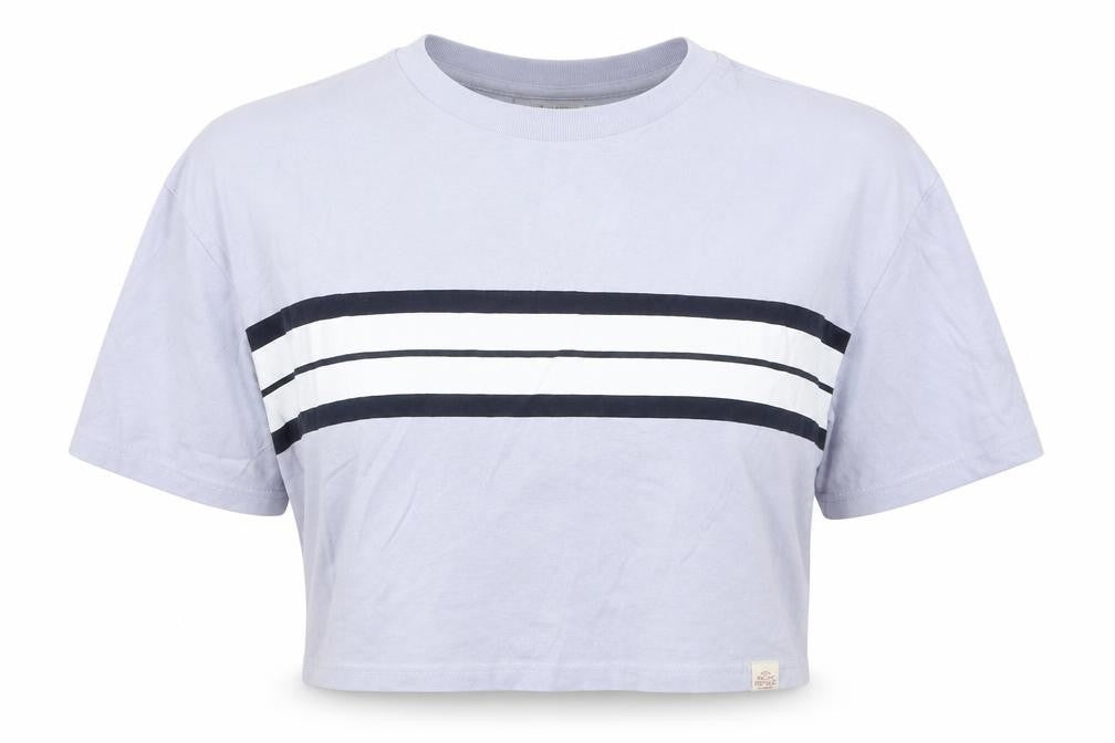 Pull&Bear Womens Blue Striped Cotton Cropped T-Shirt Size XS Crew Neck