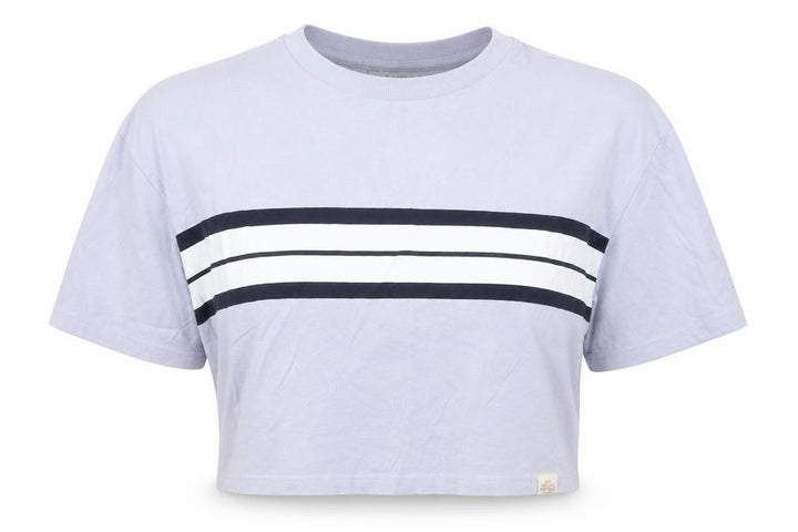 Pull&Bear Womens Blue Striped Cotton Cropped T-Shirt Size XS Crew Neck
