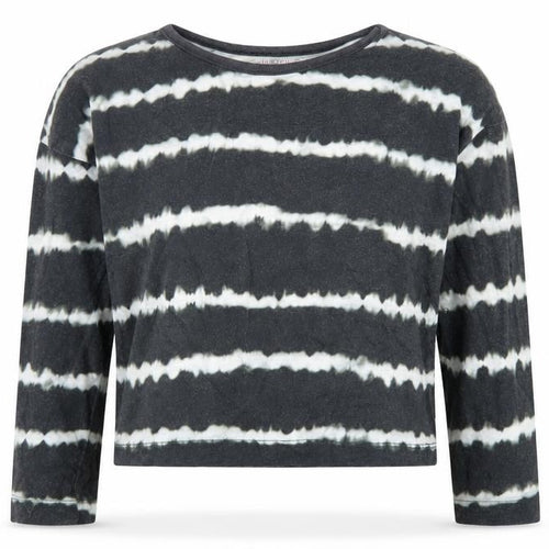 F&F Girls Grey Striped Cotton Cropped T-Shirt Size 6-7 Years Crew Neck