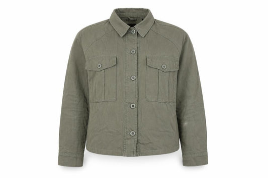 Front view of New Look women’s green jacket, size UK 14, button