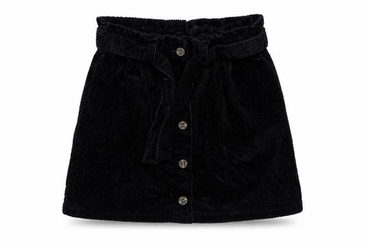Front view of Next girls’ black cotton a-line skirt, size 9, years regular button