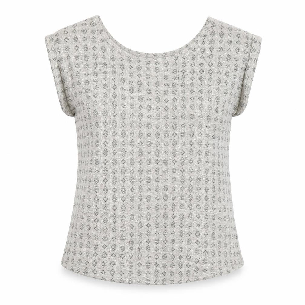 Front view of New Look women’s grey round neck geometric polyester jumper, size UK 10