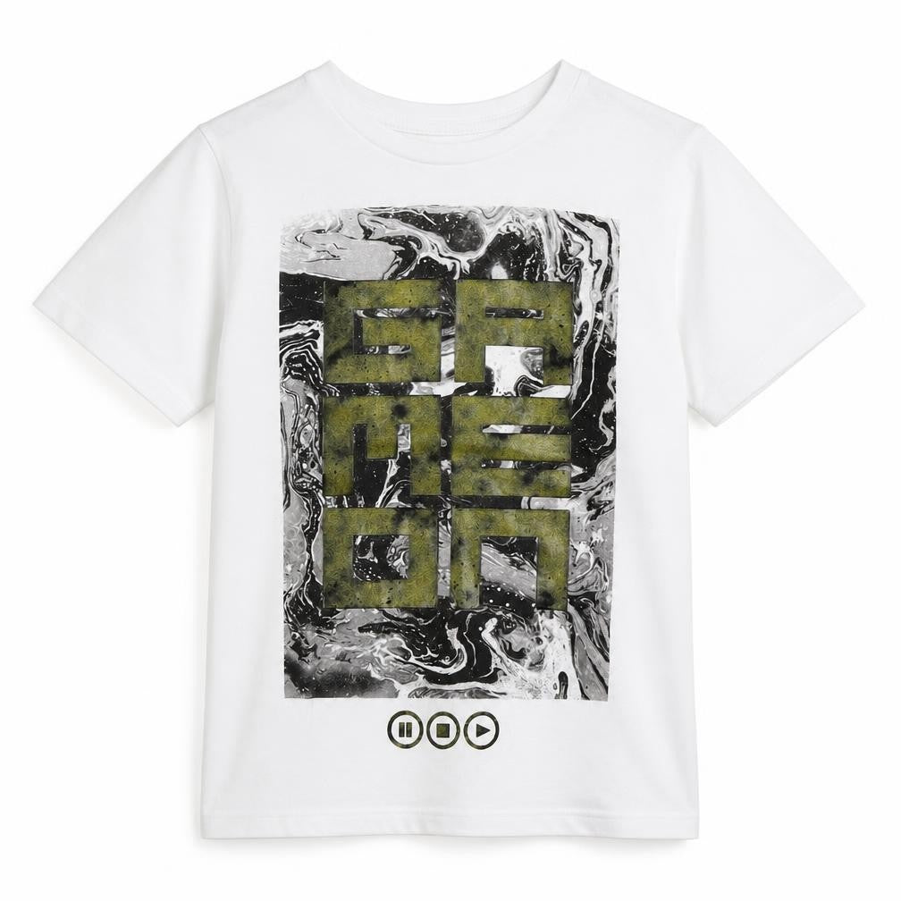 Front view of Next boys’ white cotton basic t-shirt, size 7, years round neck pullover