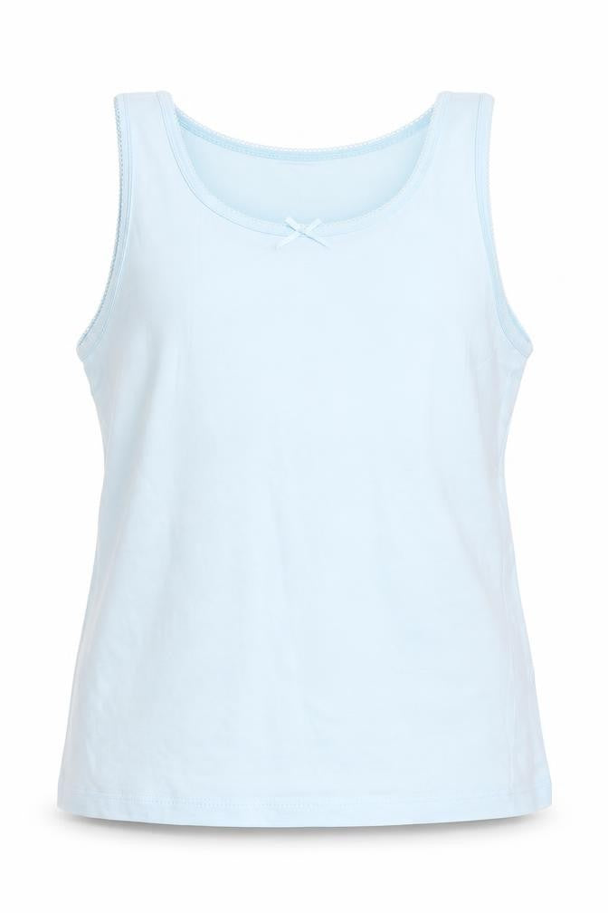 Front view of George girls’ blue cotton basic tank, size 8-9, years round neck pullover