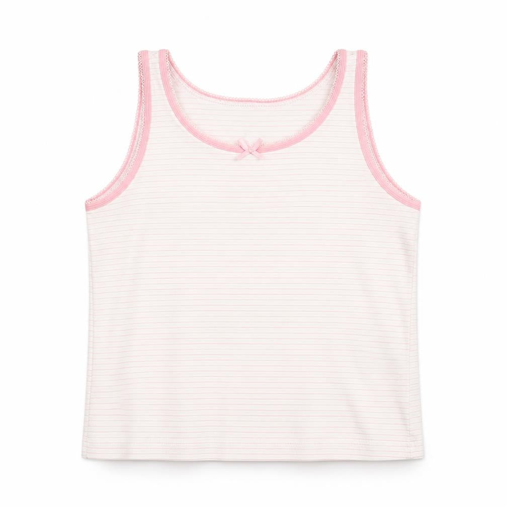 Front view of George girls’ multicoloured striped cotton basic tank, size 7-8, years round neck pullover
