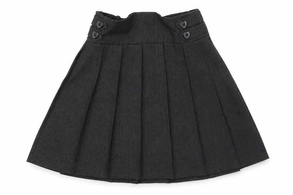 Front view of Tu girls’ grey polyester pleated skirt, size 5, years regular - school wear