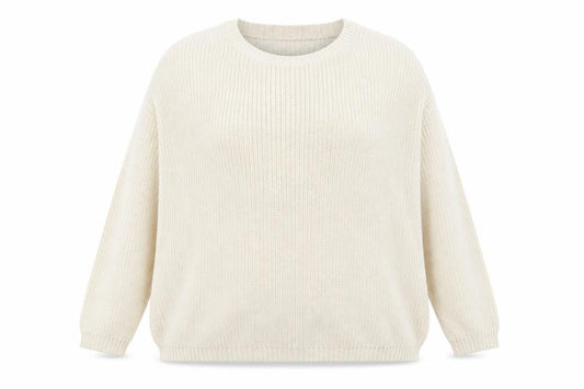 Front view of ASOS women’s beige v-neck cotton jumper, size UK 14