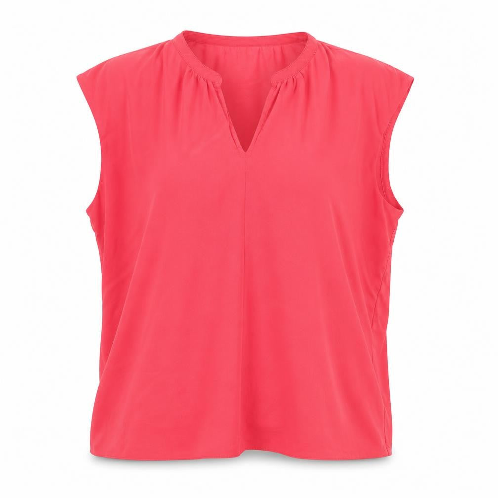 Front view of Gallery women’s pink polyester jersey blouse, size XL, v-neck