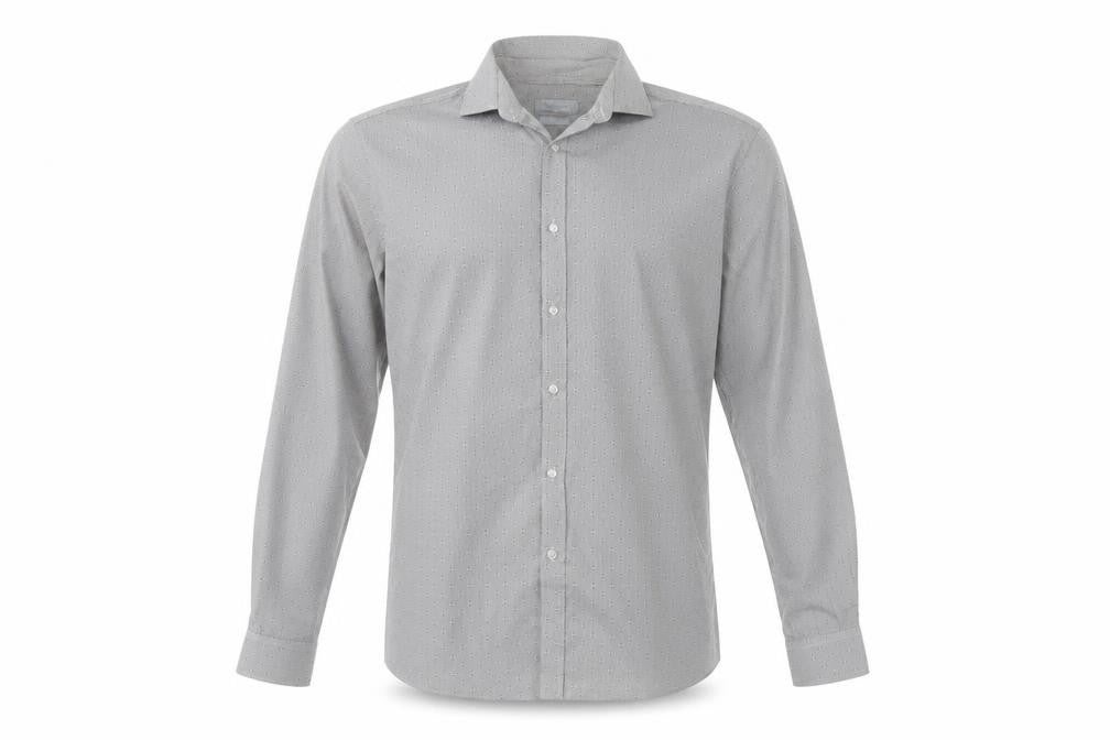 Red Herr Mens Grey Geometric Polyester  Dress Shirt Size 15.5 Collared Button