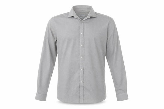 Front view of Red Herring Red Herr men’s grey geometric polyester dress shirt, size 15.5 collared button