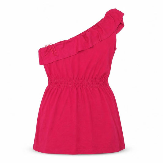 Front view of Next women’s pink cotton a-line, size UK 14, one shoulder