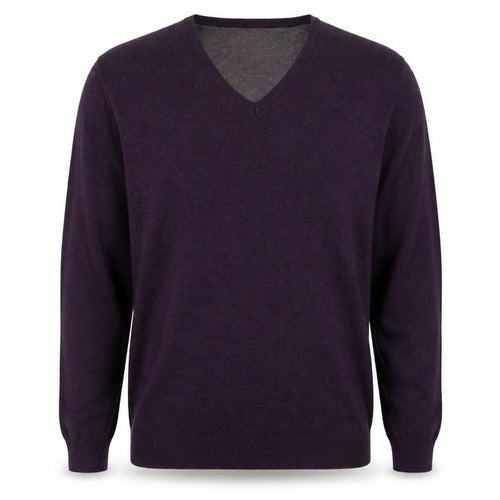 Greenwoods Mens Purple V-Neck  Cotton Pullover Jumper Size M