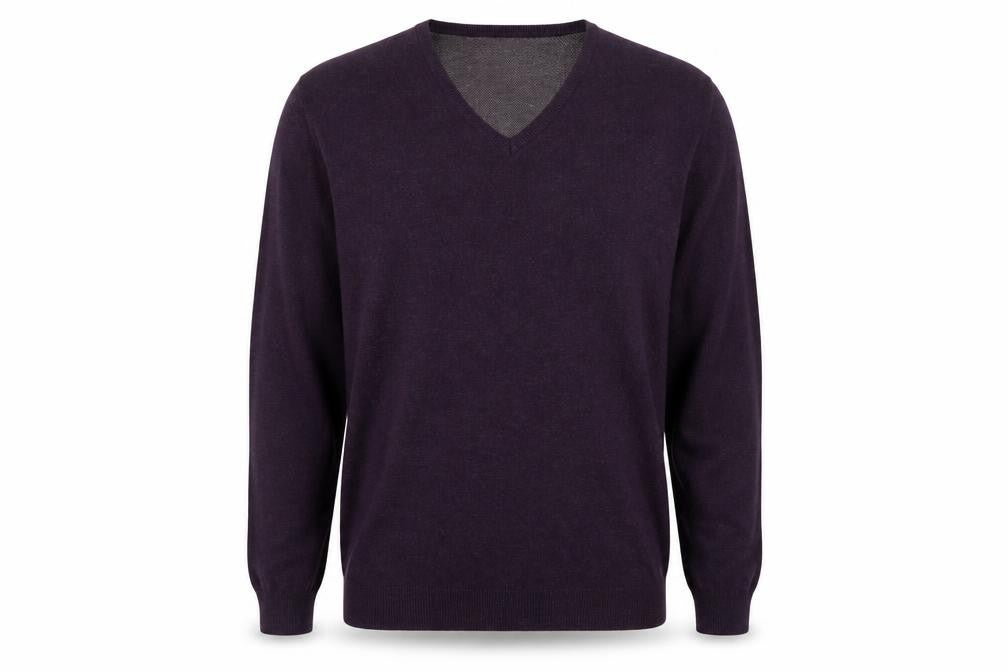 Greenwoods Mens Purple V-Neck  Cotton Pullover Jumper Size M
