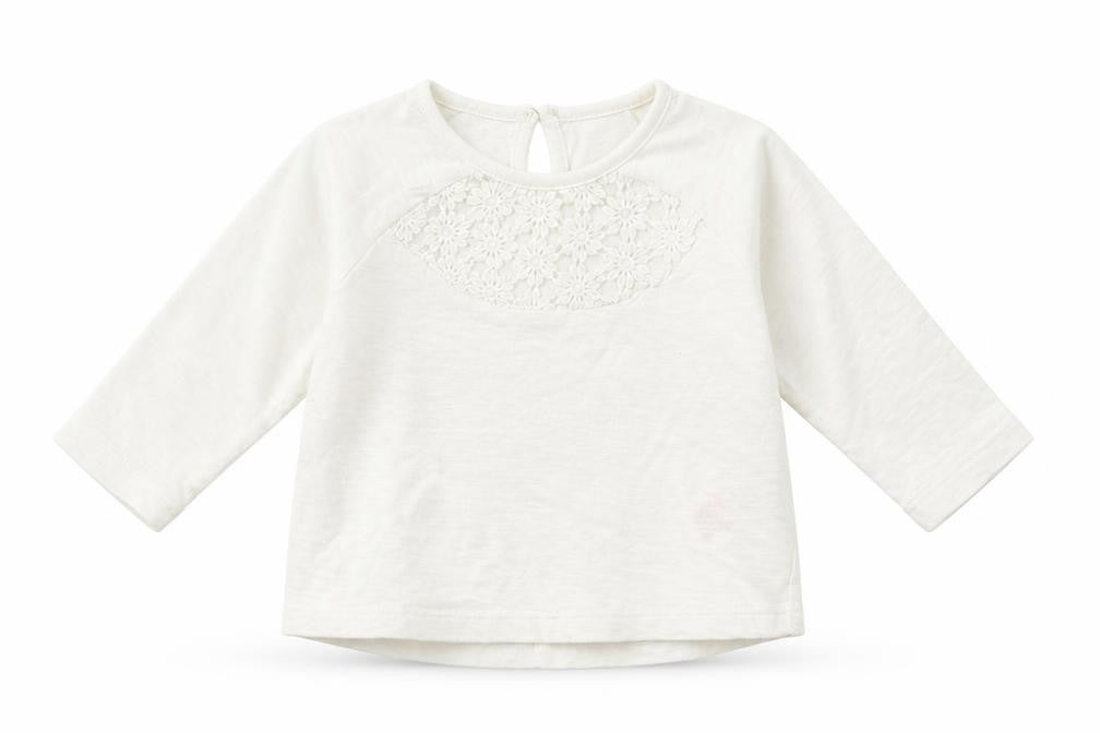 F&F Girls Ivory  100% Cotton Basic T-Shirt Size 0-3 Months Round Neck Button