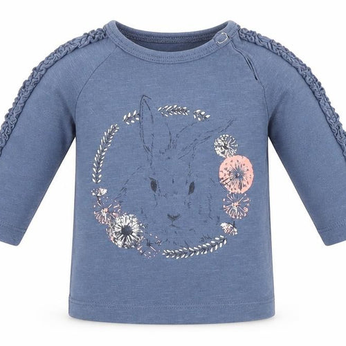 name it Girls Blue  Cotton Basic T-Shirt Size 0-3 Months Round Neck Snap - Bunny