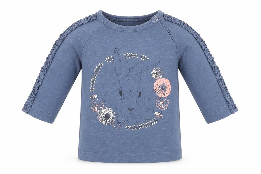 name it Girls Blue  Cotton Basic T-Shirt Size 0-3 Months Round Neck Snap - Bunny