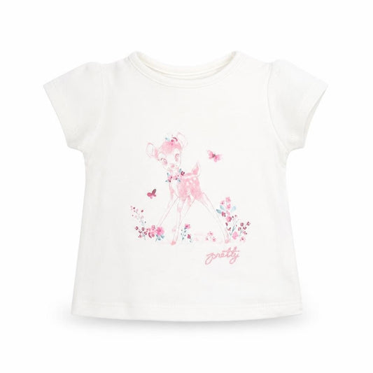 Front view of George girls’ white 100% cotton basic t-shirt size newborn round neck - bambi, disney