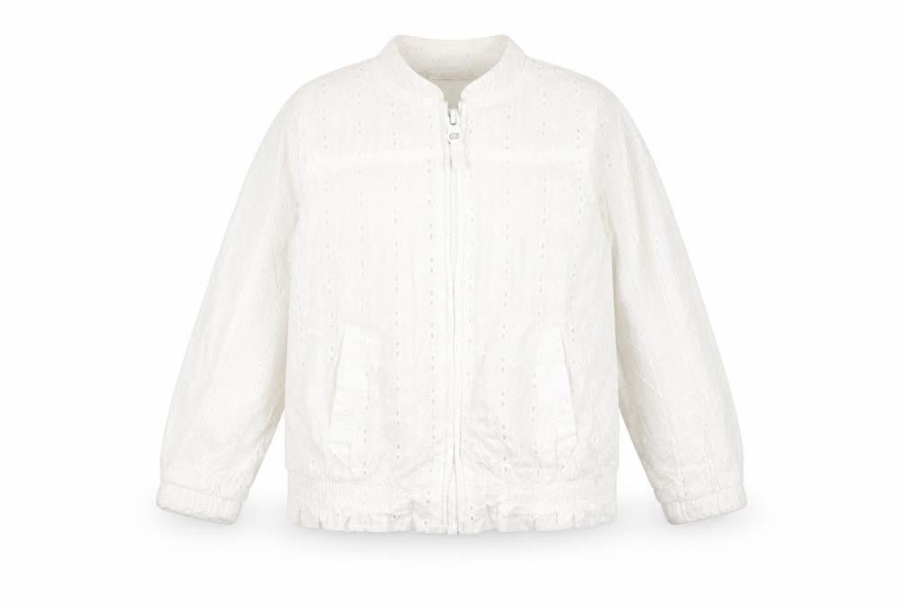 Front view of Next girls’ white jacket, size 3-4, years zip
