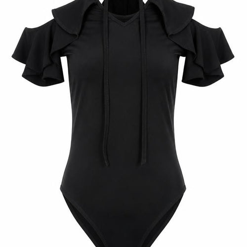 Miss Selfridge Womens Black  Polyester Bodysuit One-Piece Size 10   - Cold Shoulder
