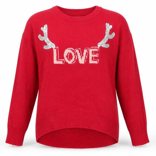 Primark Womens Red Round Neck  Acrylic Pullover Jumper Size S   - love , antlers