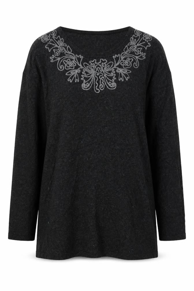 Front view of East women’s grey round neck viscose jumper, size M