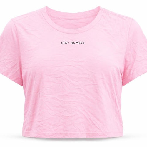 Monki Womens Pink  Cotton Cropped T-Shirt Size S Crew Neck - Stay Humble