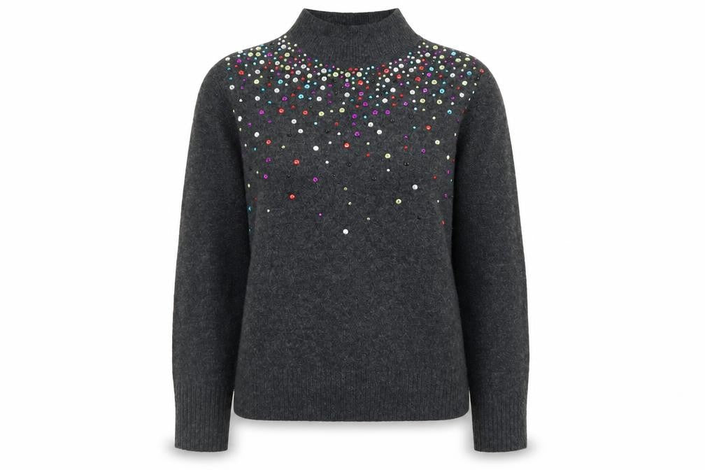 Front view of Tu women’s grey mock neck acrylic jumper, size UK 8
