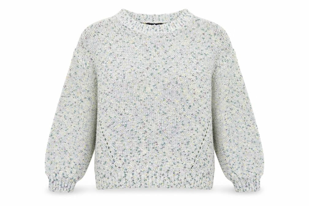 Front view of F&F women’s blue round neck polyester jumper, size UK 10