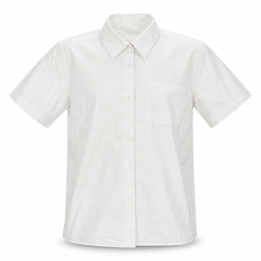 Front view of Dunnes girls’ white cotton basic button-up, size 10-11, years collared button - school wear