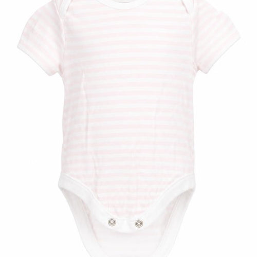 F&F Girls Pink Striped Cotton Babygrow One-Piece Size 0-3 Months  Button