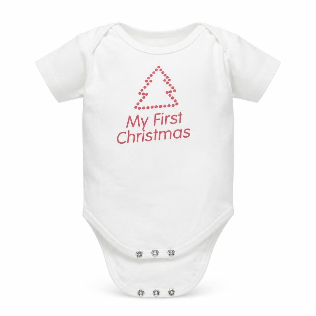 Preworn Baby White  Cotton Babygrow One-Piece Size 12-18 Months  Button - My First Christmas
