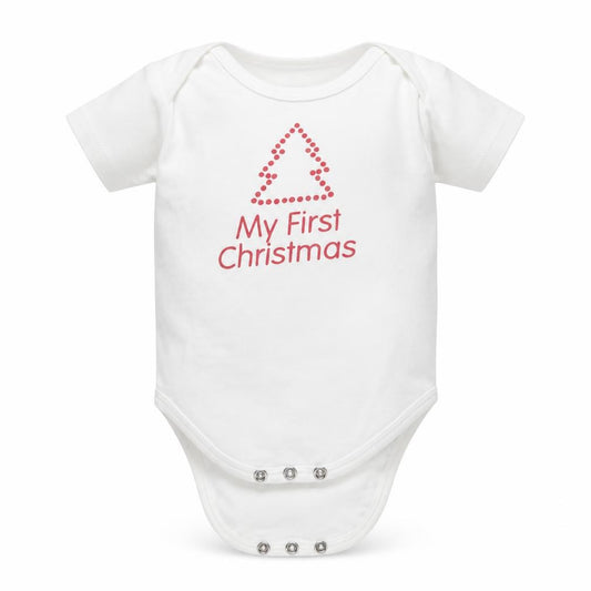 Preworn Baby White  Cotton Babygrow One-Piece Size 12-18 Months  Button - My First Christmas