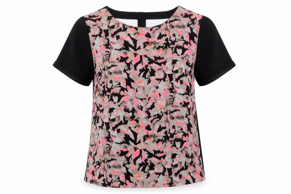 Poppy Lux Womens Pink Geometric Polyester Basic Blouse Size 10 Crew Neck