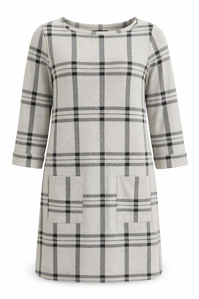 Primark Womens Grey Check Polyester T-Shirt Dress  Size 10  Round Neck Pullover