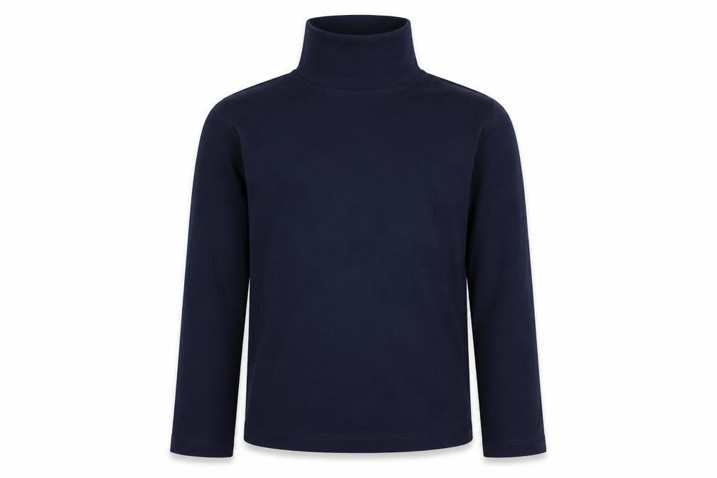 Front view of St Bernard girls’ blue cotton basic t-shirt, size 7, years roll neck pullover