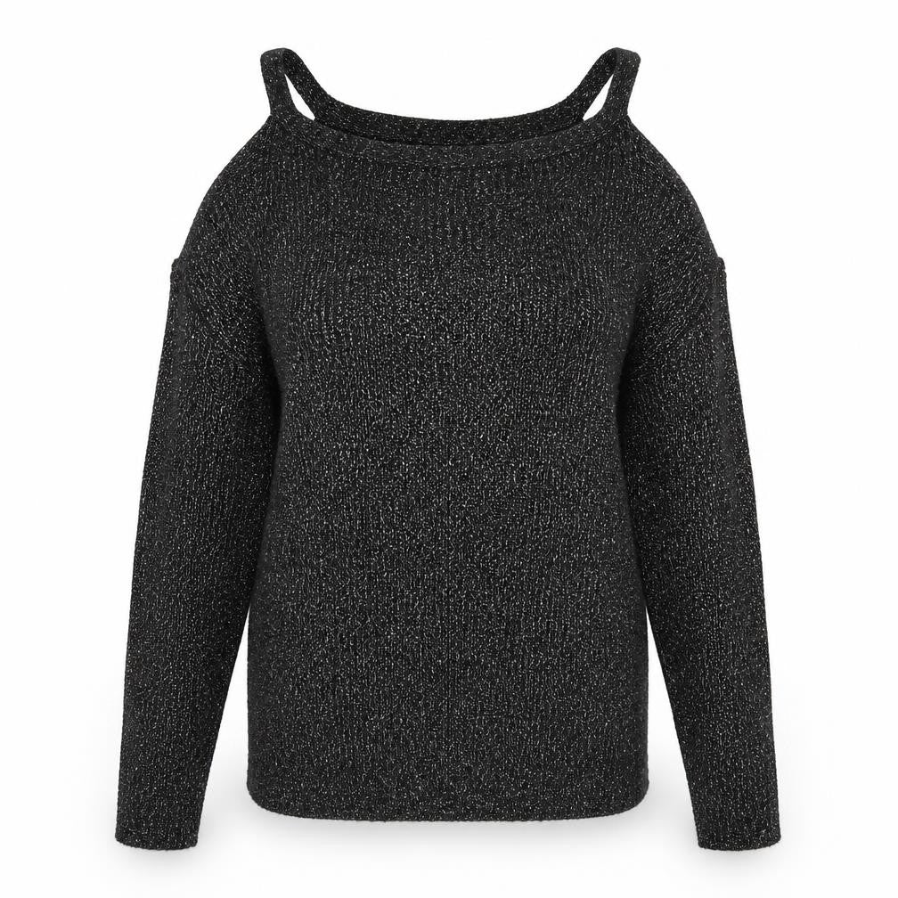 Front view of Next women’s silver v-neck acrylic jumper, size UK 6