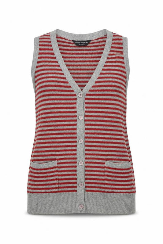 Front view of Dorothy Perkins women’s multicoloured v-neck striped acrylic cardigan jumper, size UK 12