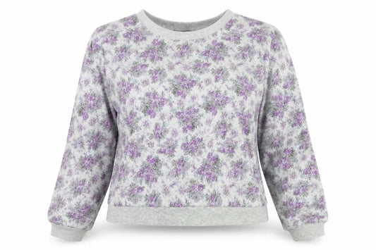 Front view of Atmosphere women’s grey floral cotton pullover sweatshirt, size UK 12