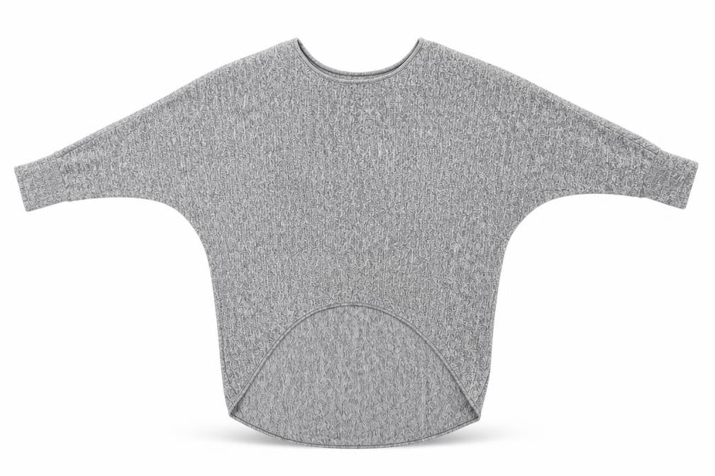 Front view of Exhibit women’s grey round neck viscose jumper, size S