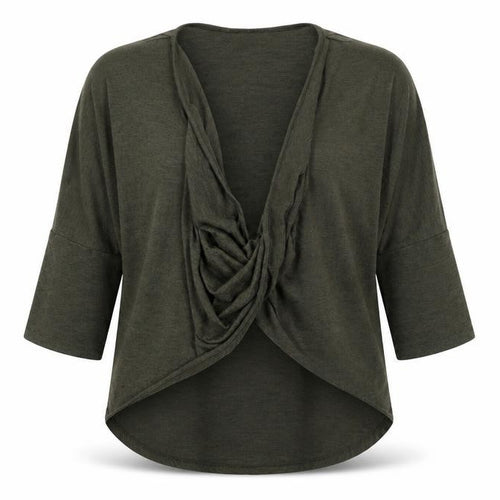 New Look Womens Green  Polyester Wrap Blouse Size 10 Scoop Neck - Batwing Sleeve Khaki