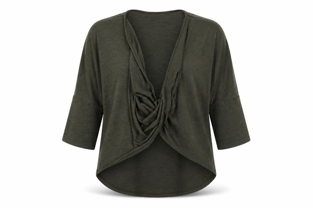 New Look Womens Green  Polyester Wrap Blouse Size 10 Scoop Neck - Batwing Sleeve Khaki