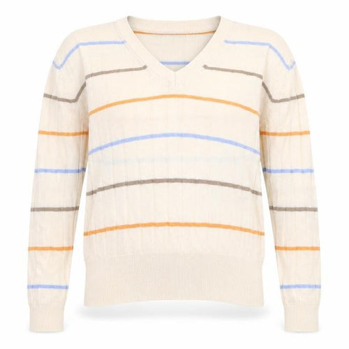 Marks and Spencer Womens Ivory V-Neck Striped Viscose Pullover Jumper Size S