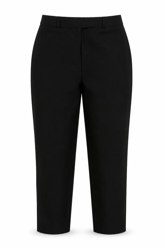 Front view of CONTEXT women’s black polyester dress pants trousers, size UK 14, 30-inch leg regular hook & loop