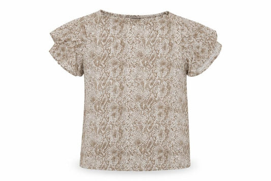 Front view of Principles women’s beige animal print viscose basic blouse, size UK 10, crew neck