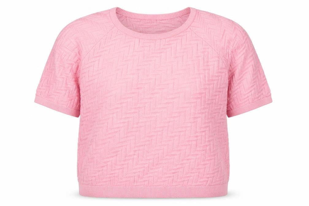 Front view of Topshop women’s pink crew neck cotton jumper, size UK 8