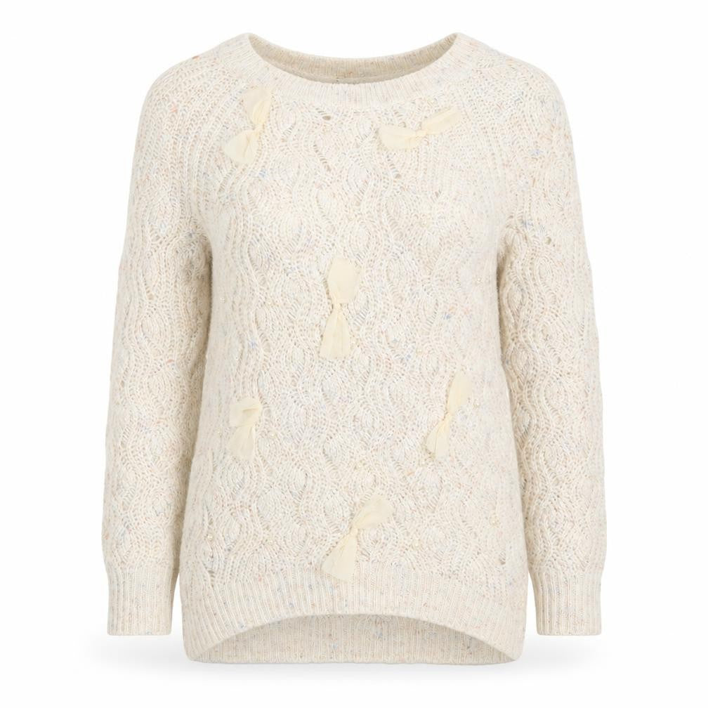 Front view of George women’s beige round neck acrylic jumper, size UK 10