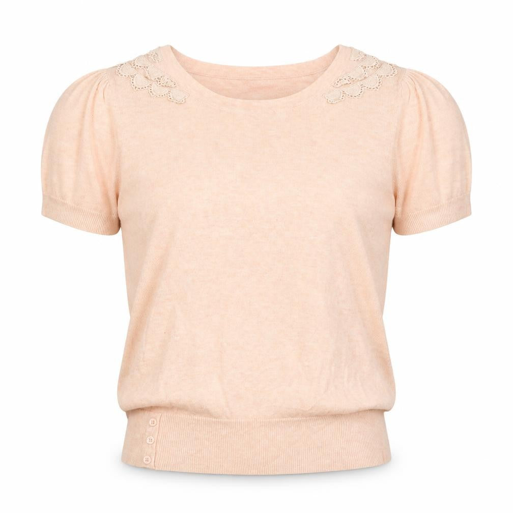 Front view of Red Herring women’s pink round neck cotton jumper, size UK 12